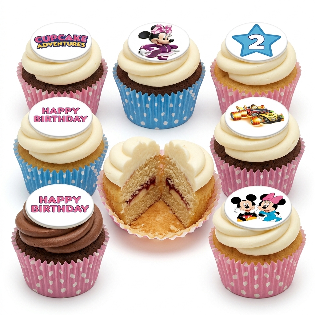Disney & Racing Kids Birthday Cupcakes with Custom Age Topper