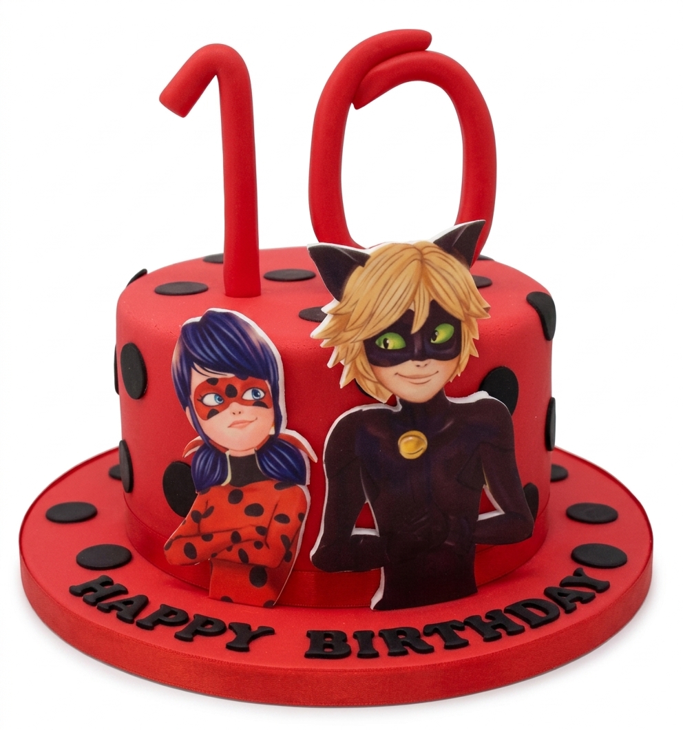 Miraculous Ladybug & Cat Noir Birthday Cake with Custom Age