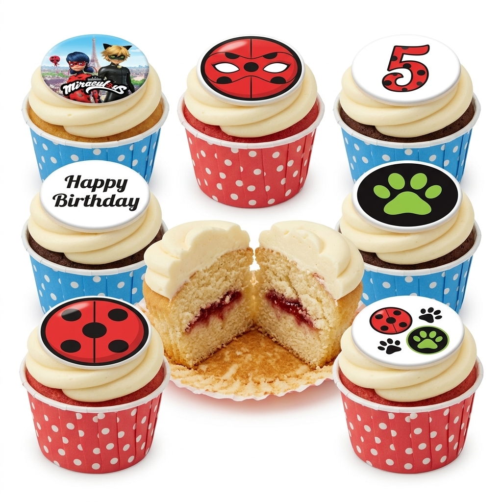 Miraculous Ladybug & Cat Noir Birthday Cupcakes with Custom Age Topper