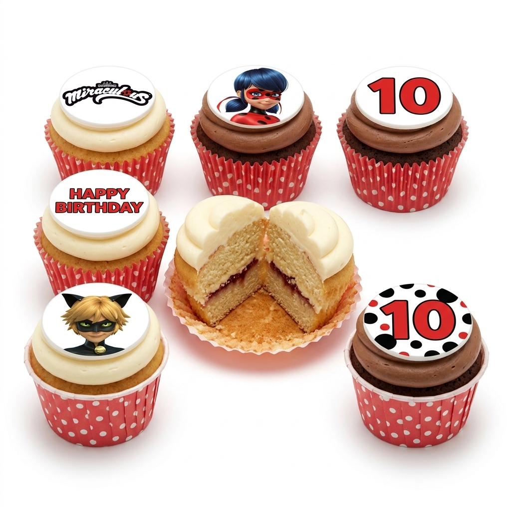 Miraculous Ladybug & Cat Noir Birthday Cupcakes with Custom Age