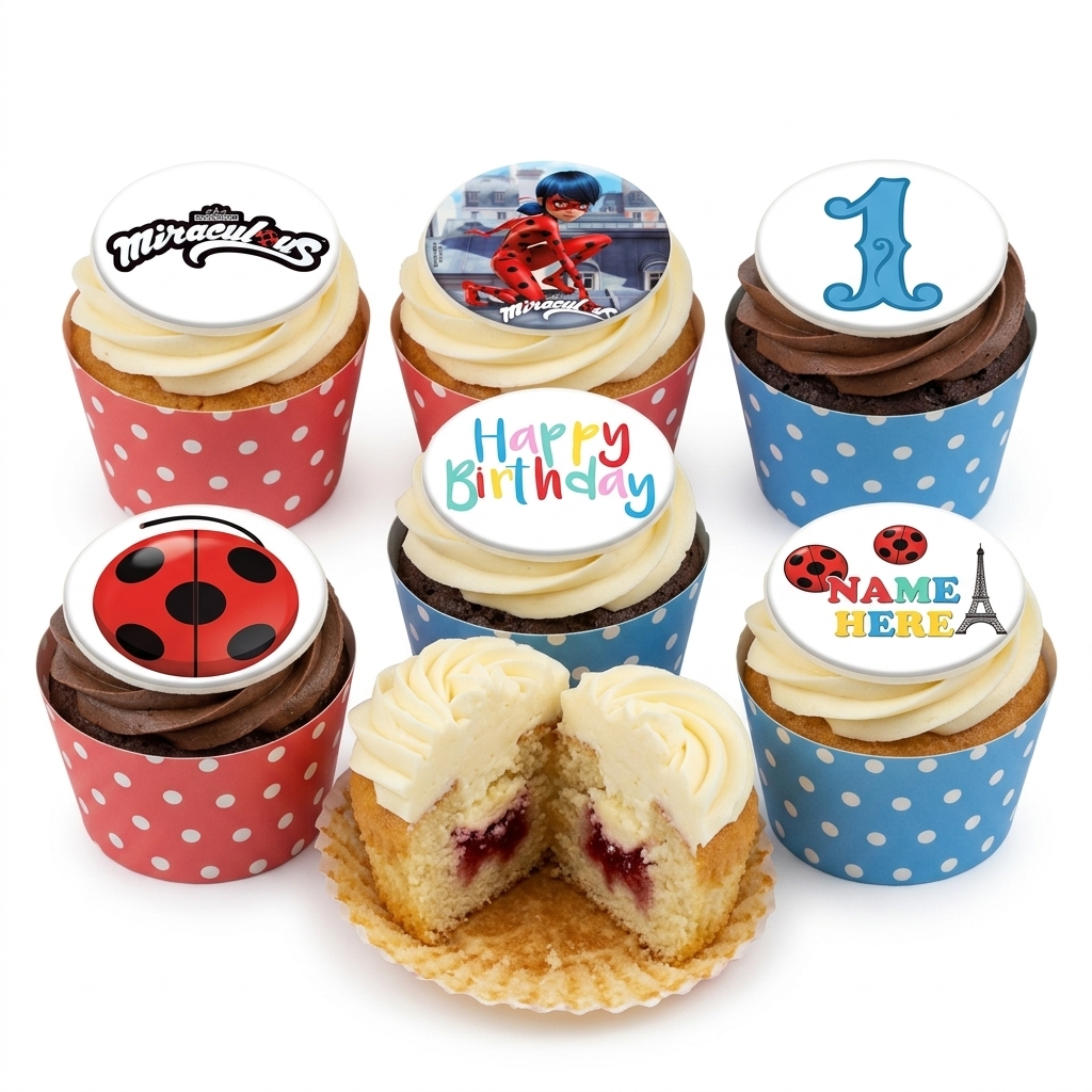 Miraculous Ladybug Birthday Cupcakes with Custom Age & Name