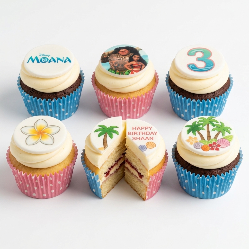 Moana Birthday Cupcakes with Custom Age & Name