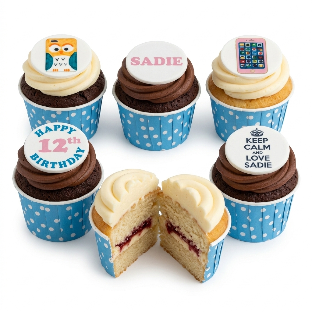 Personalised Girls Birthday Cupcakes with Custom Toppers