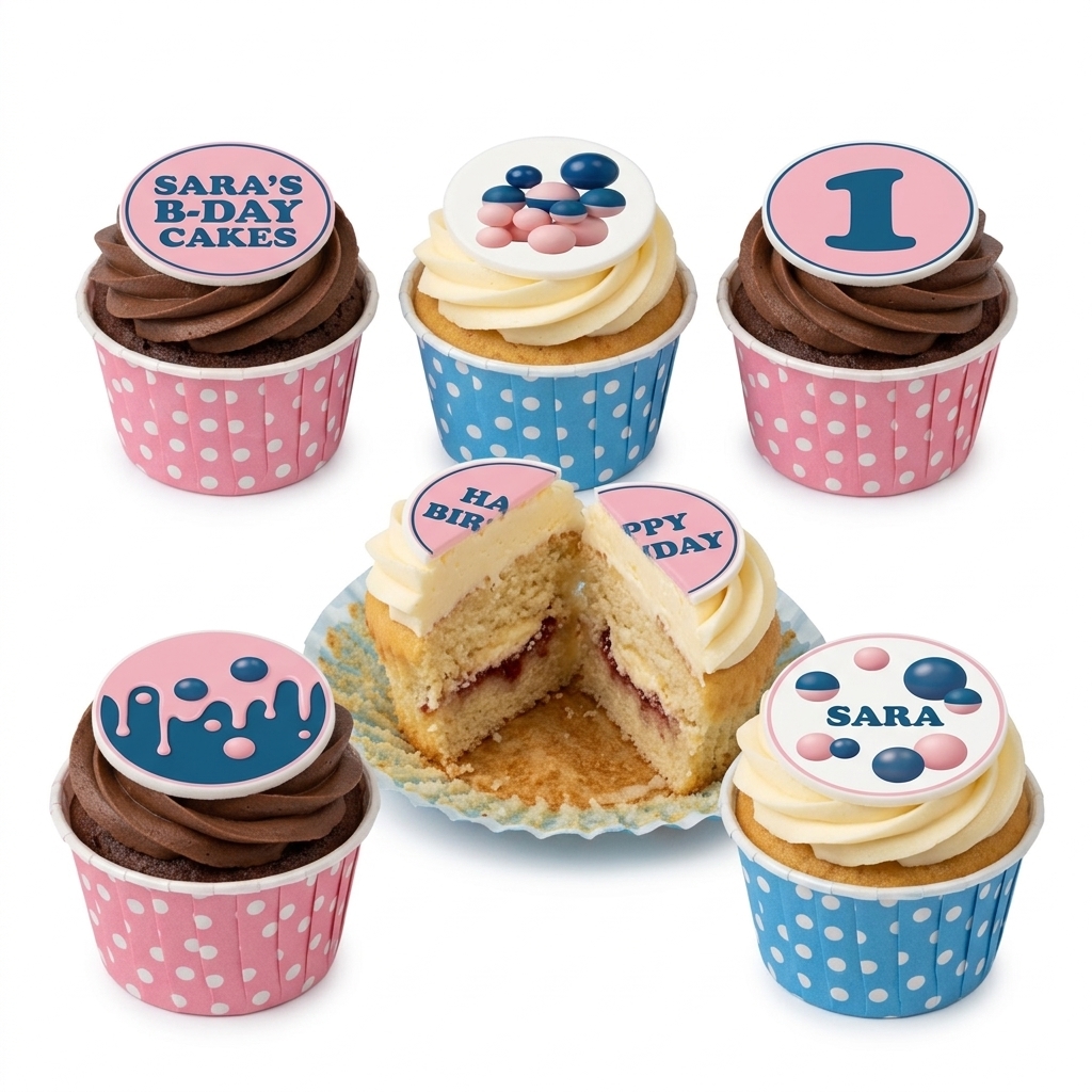 Kids Birthday Polka Dot Cupcakes with Custom Toppers
