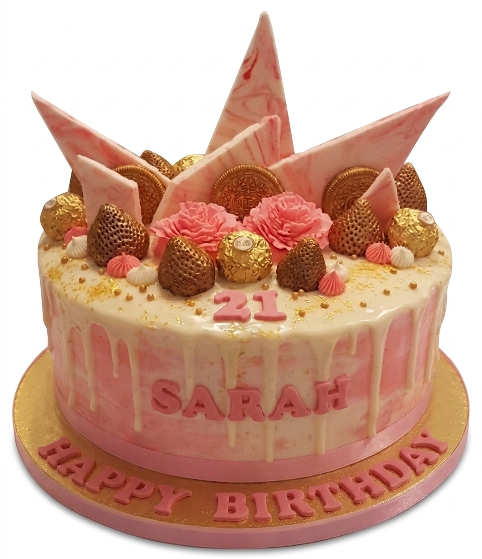 Elegant Floral Drip Birthday Cake for Her