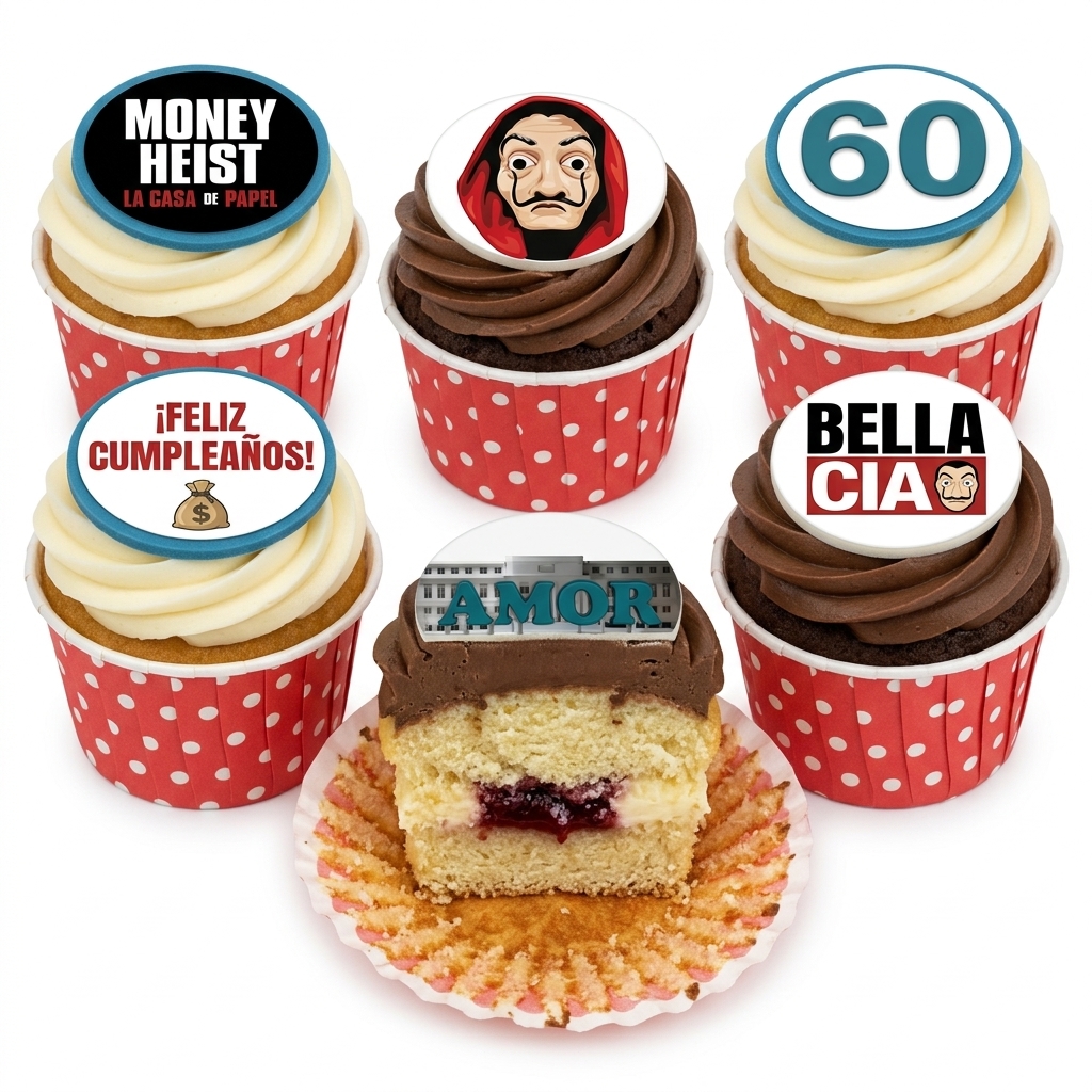 Money Heist Birthday Cupcakes with Custom Age Topper