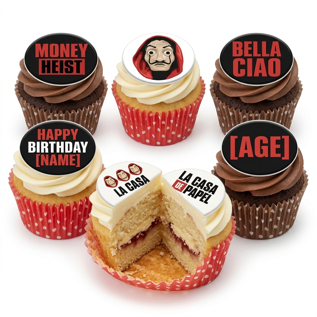 Money Heist Birthday Cupcakes with Custom Age & Name
