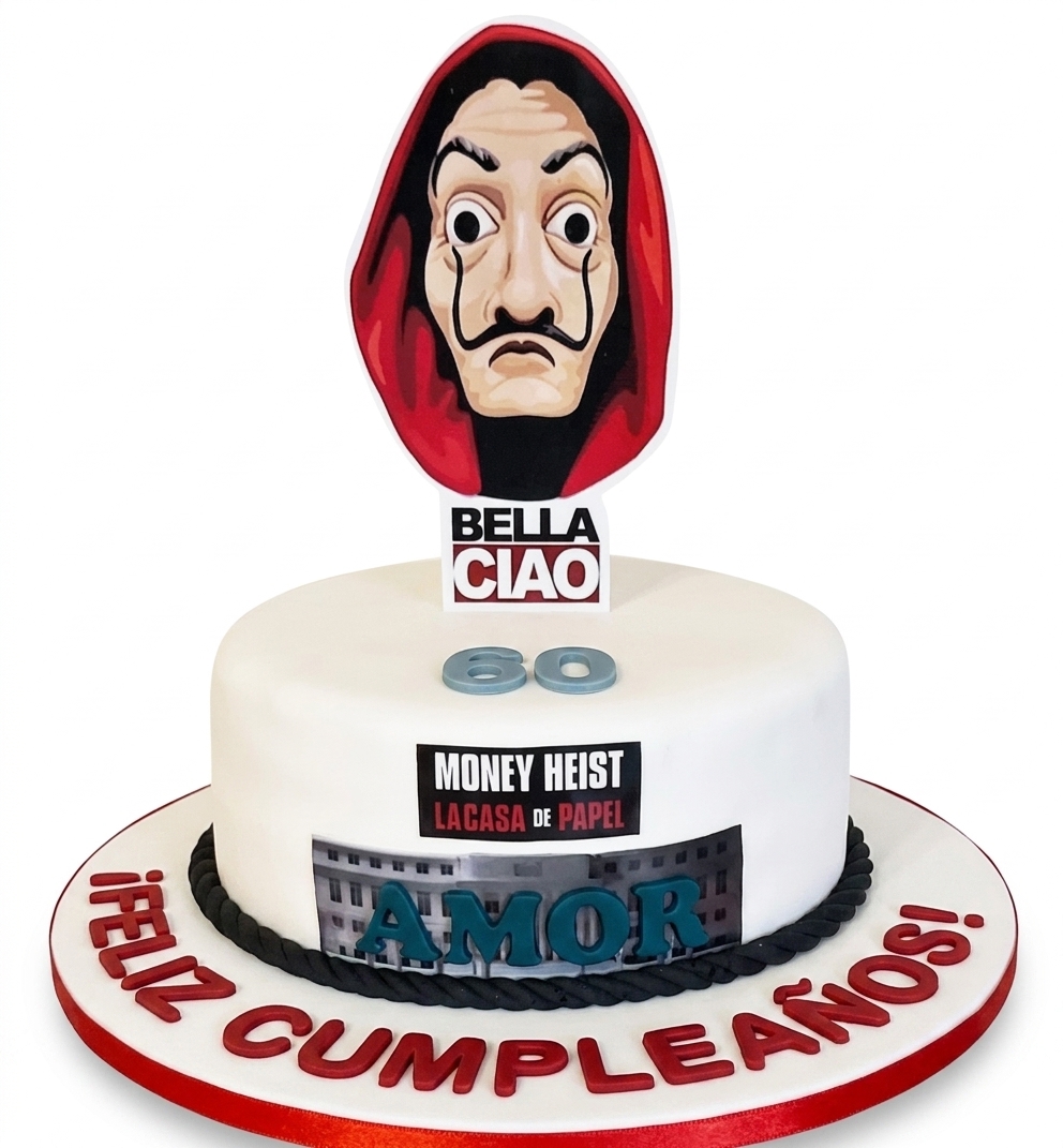 Money Heist Birthday Cake with Dali Mask Topper