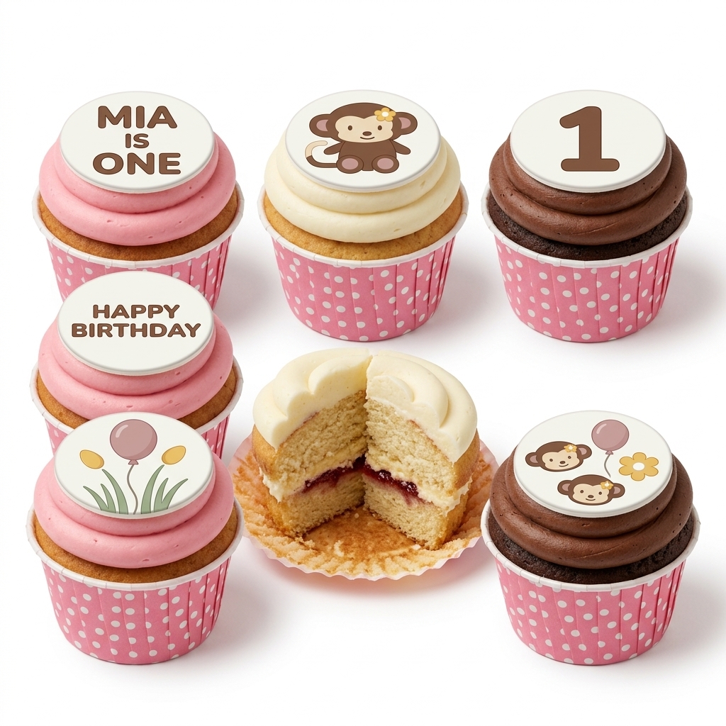 Monkey Theme Birthday Cupcakes with Custom Age Topper
