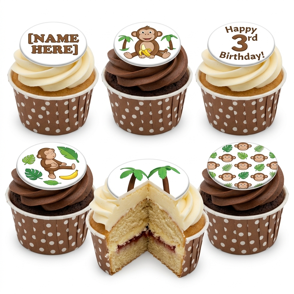 Jungle Monkey Birthday Cupcakes with Personalised Toppers