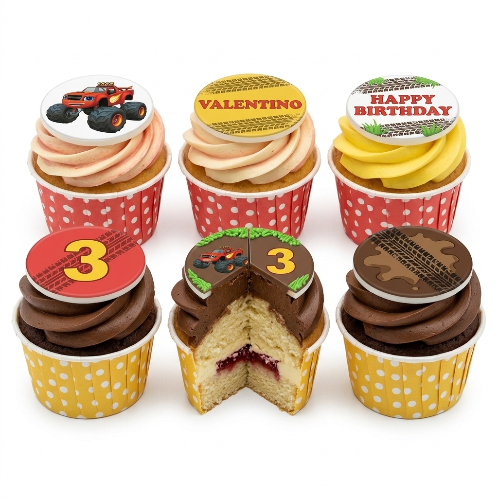 Monster Truck Birthday Cupcakes with Custom Age Topper