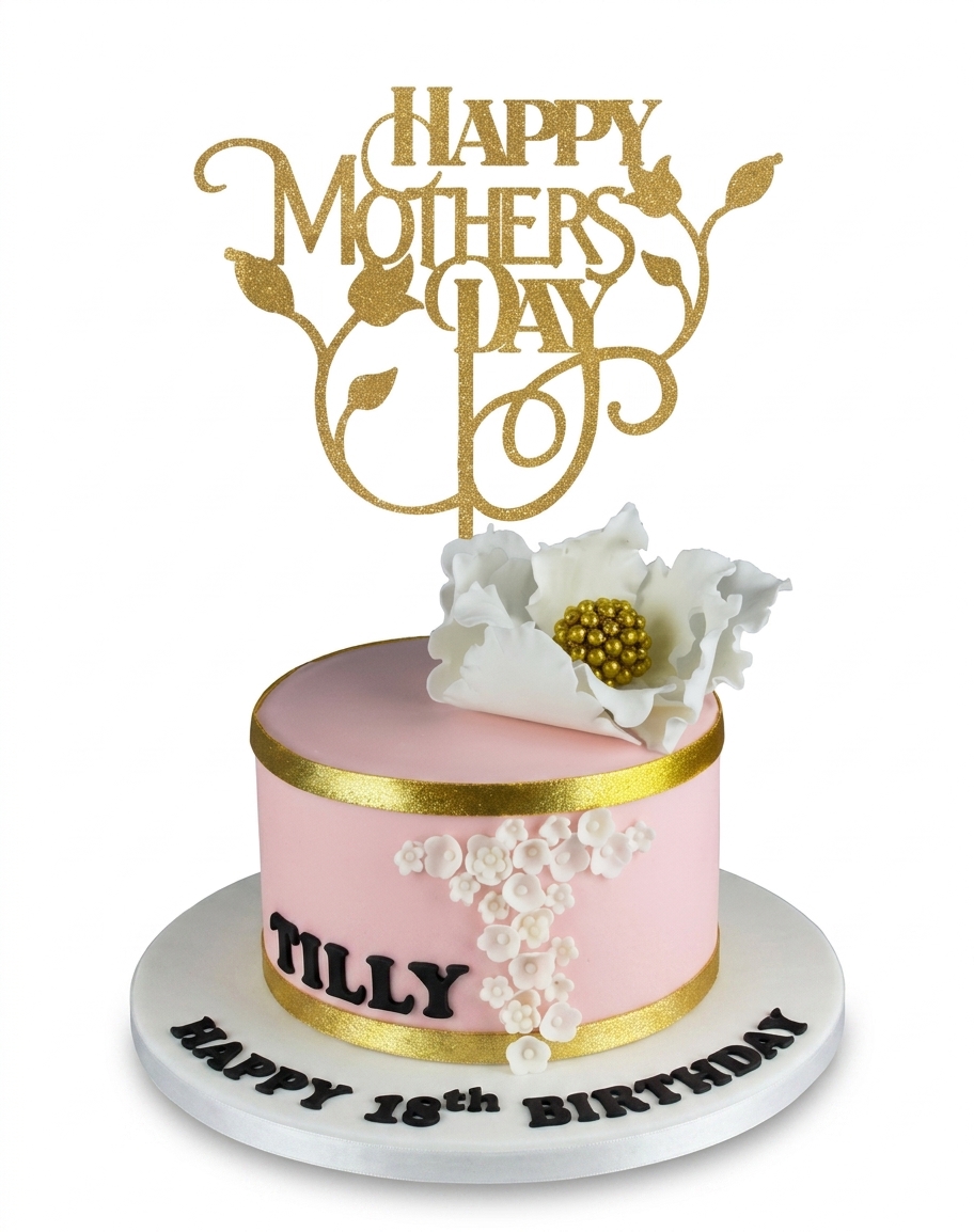 Elegant Pink & Gold Floral Birthday Cake for Her