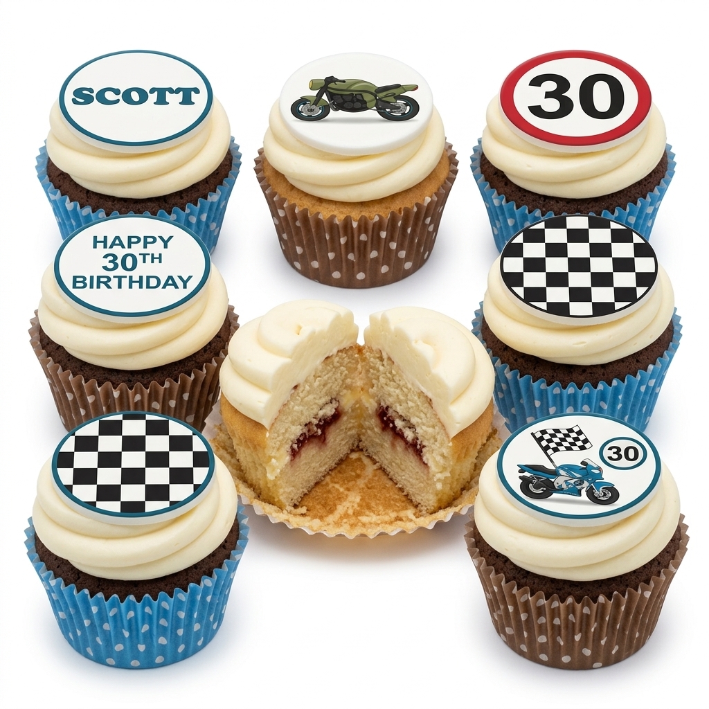 Motorbike Racing Birthday Cupcakes with Custom Age