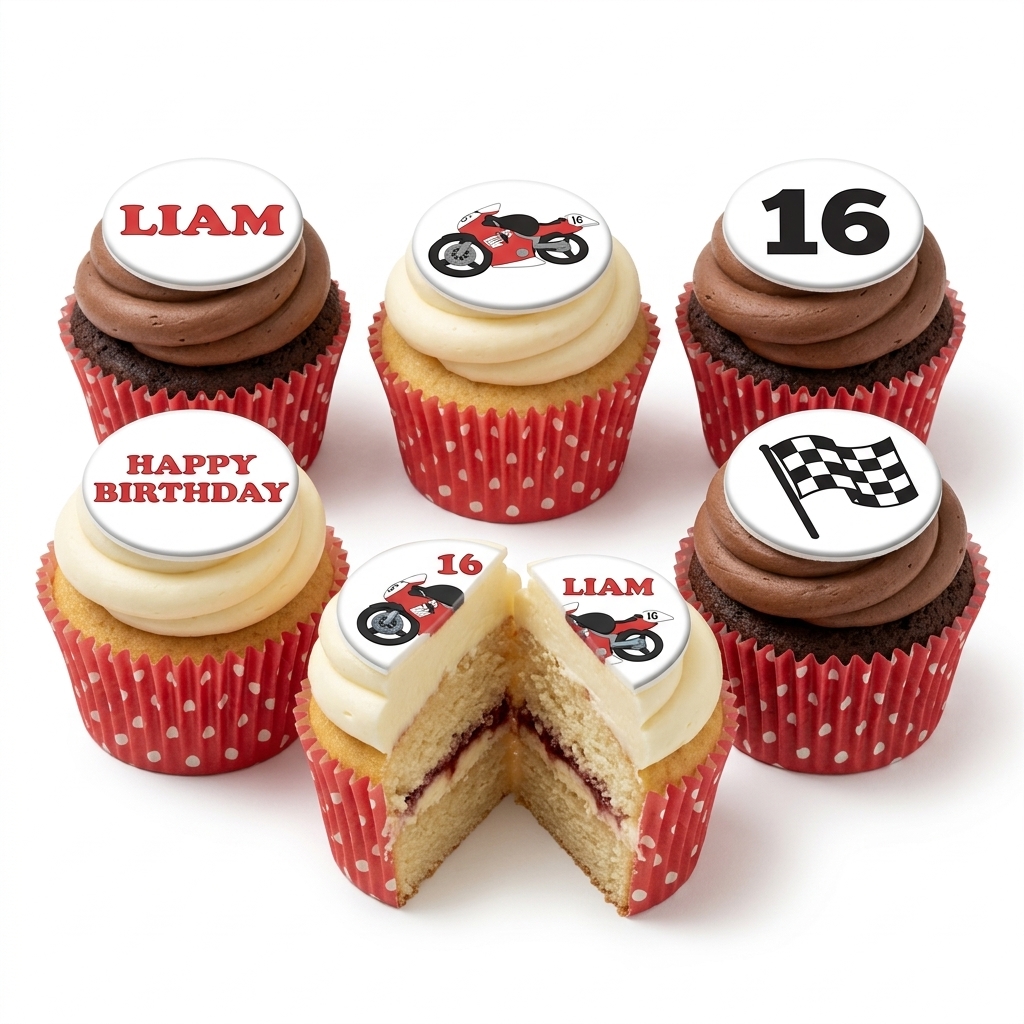Motorbike Racing Birthday Cupcakes with Custom Age Topper