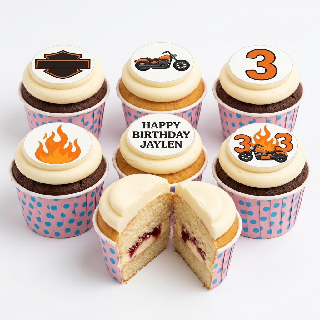 Motorcycle Theme Birthday Cupcakes with Custom Age Topper
