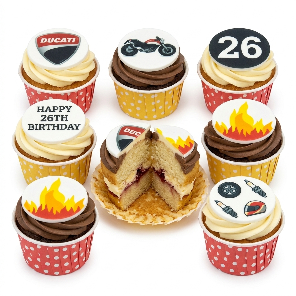 Motorbike Theme Birthday Cupcakes with Custom Age