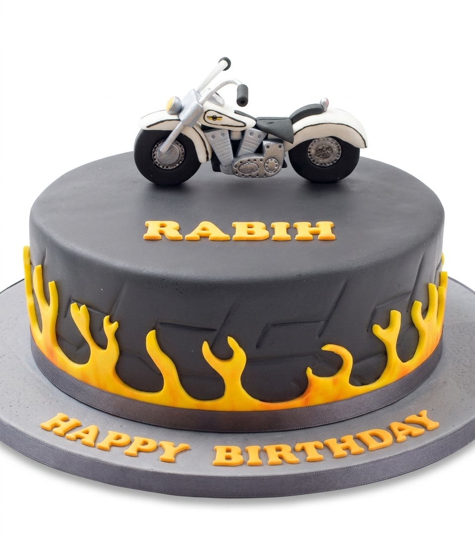 Motorcycle Birthday Cake with Flames