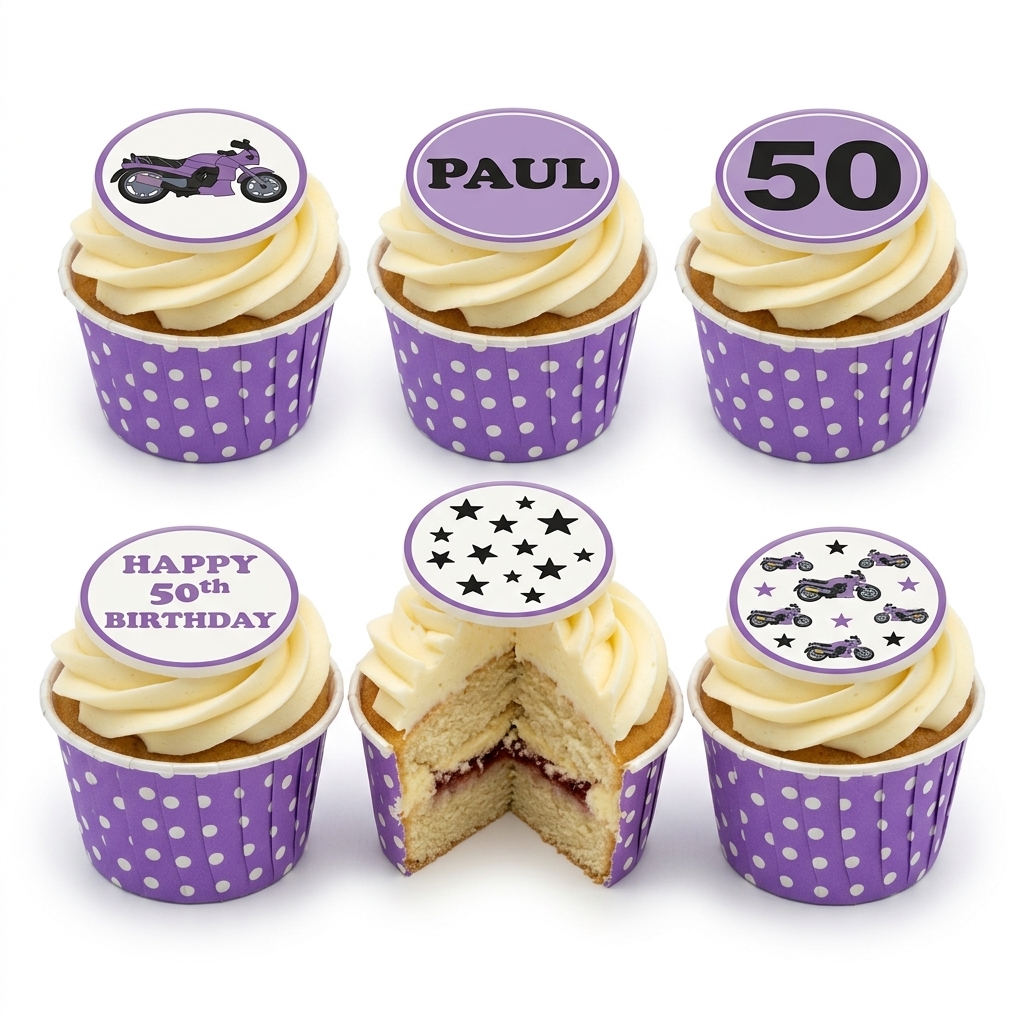 Motorbike Birthday Cupcakes for Him with Custom Age & Name