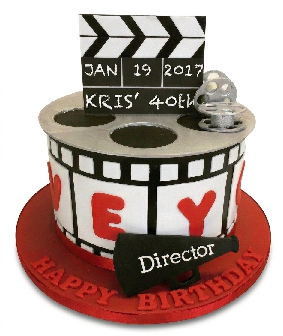 Movie Theme Birthday Cake with Clapperboard & Film Reel