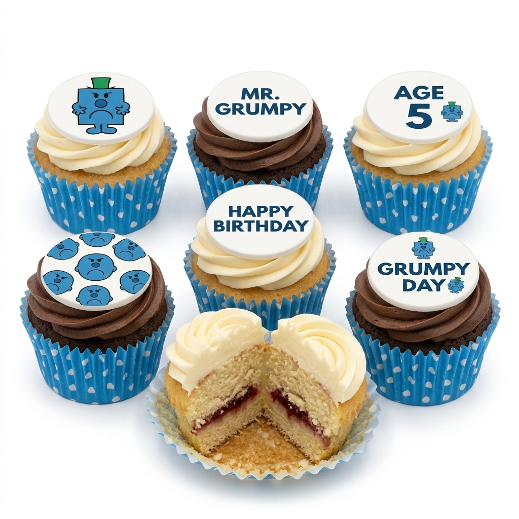 Mr Grumpy Birthday Cupcakes with Custom Age Topper