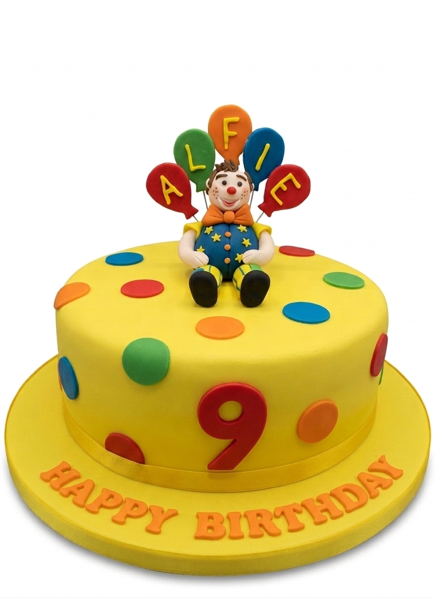 Fun Clown & Polka Dot Birthday Cake