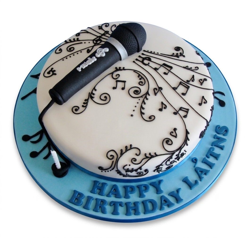 Music Theme Birthday Cake with Microphone