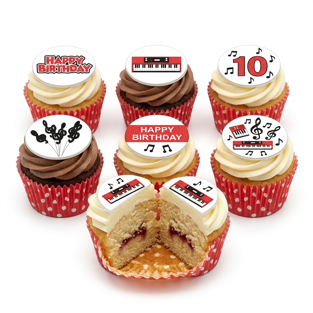 Music Theme Birthday Cupcakes with Custom Age Topper