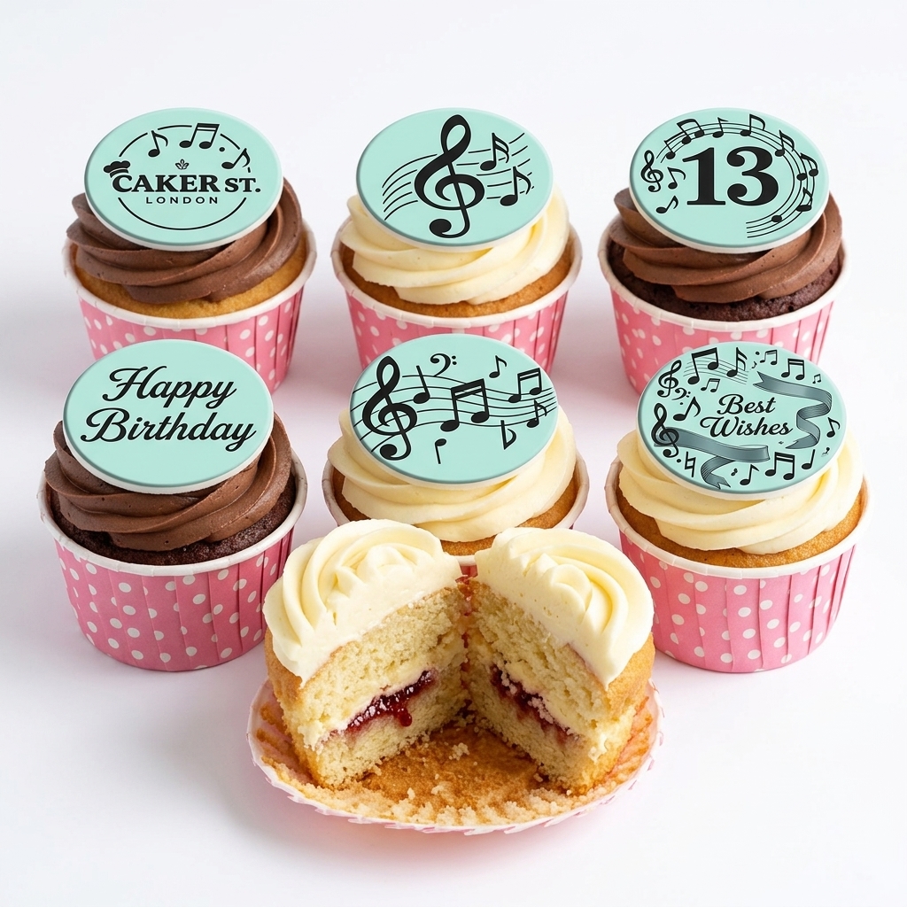 Music Theme Birthday Cupcakes with Custom Age Toppers