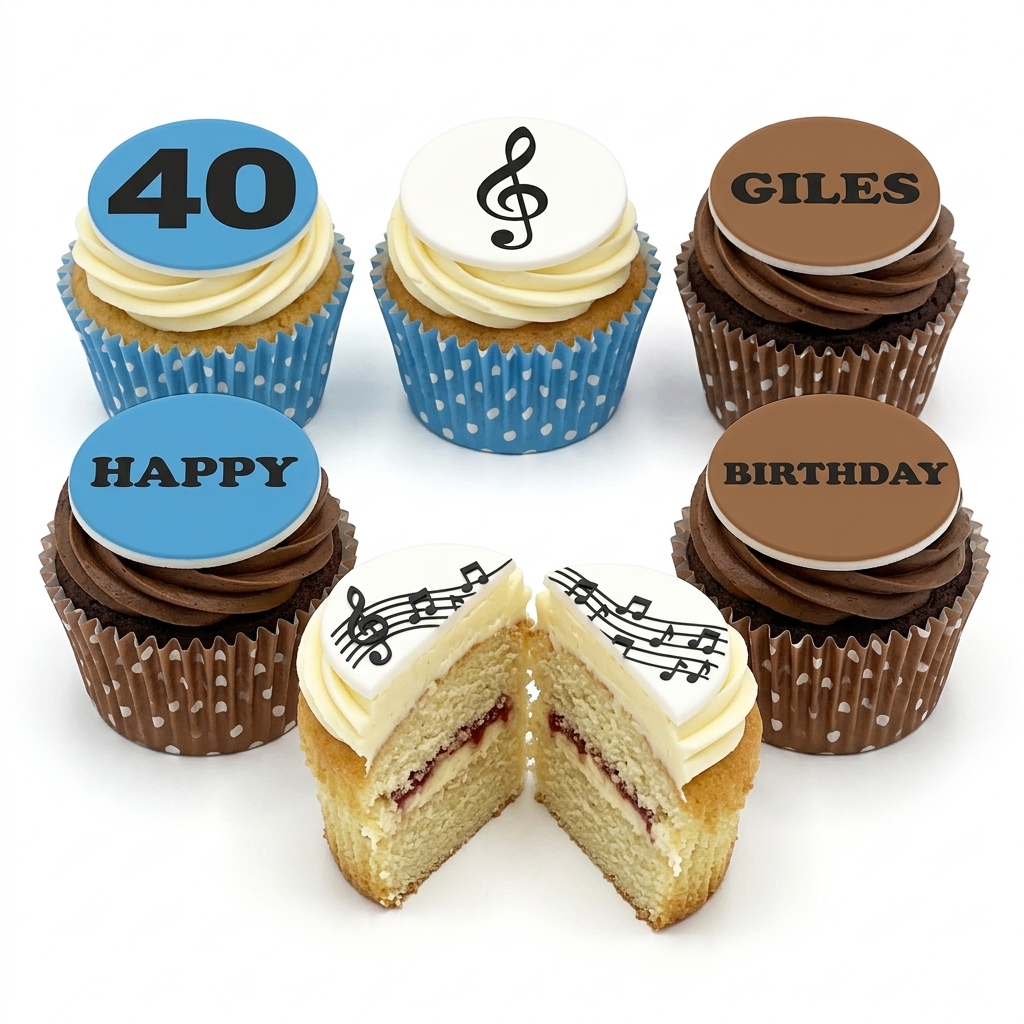 Music Theme Birthday Cupcakes with Custom Age & Name