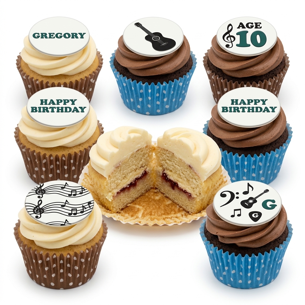Music Theme Birthday Cupcakes with Custom Age Toppers