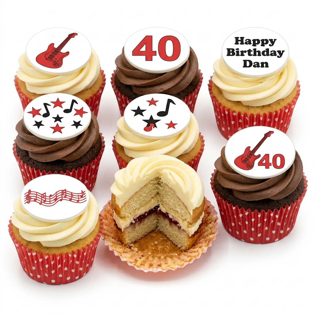 Rock & Roll Music Birthday Cupcakes with Custom Age