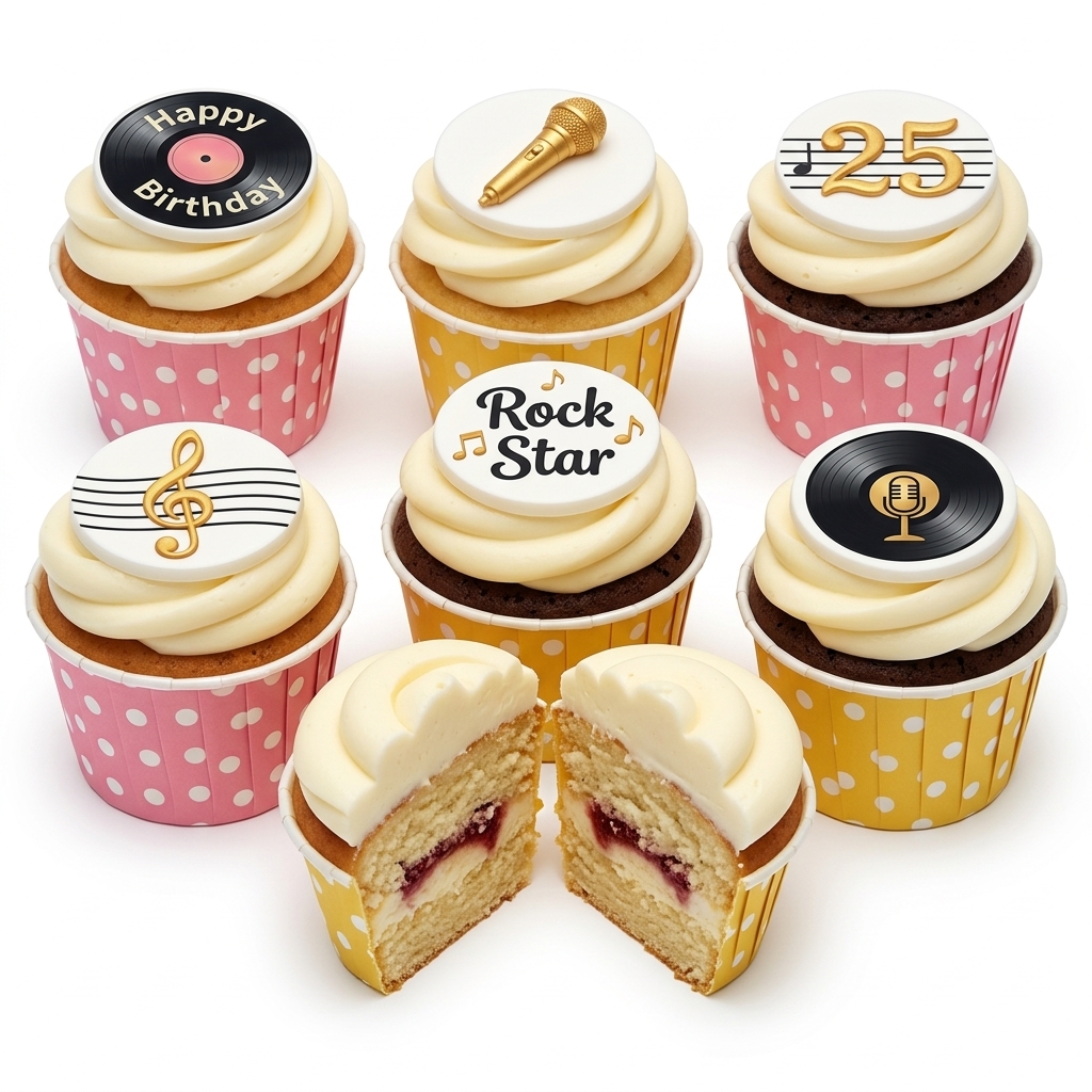 Rock Star Music Birthday Cupcakes with Custom Age Toppers