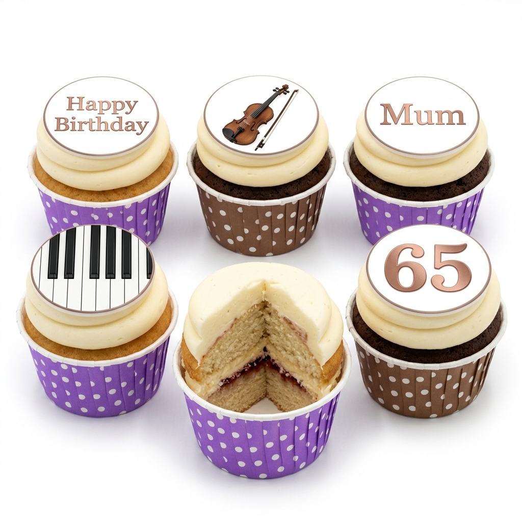Musical Theme Birthday Cupcakes with Custom Age Topper