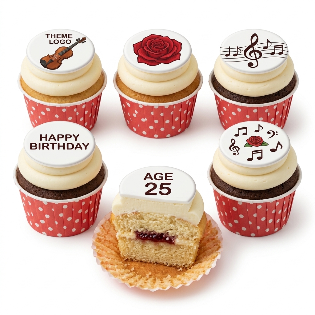 Elegant Music & Rose Birthday Cupcakes