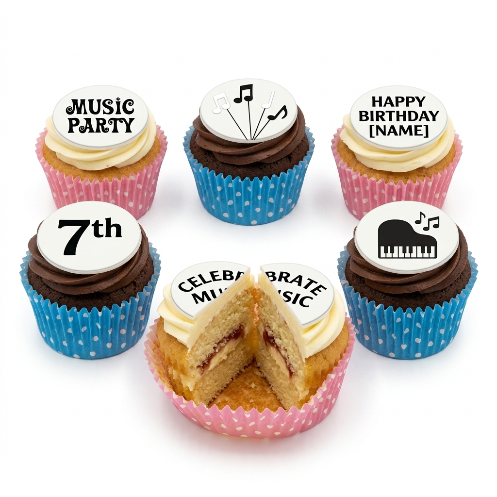 Music Theme Birthday Cupcakes with Custom Toppers