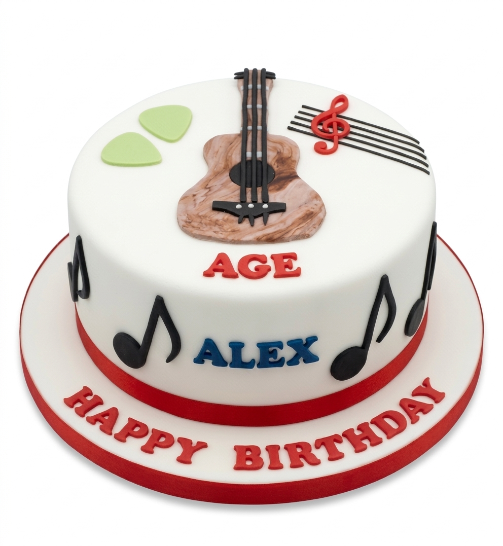 Guitar Theme Birthday Cake with Custom Age
