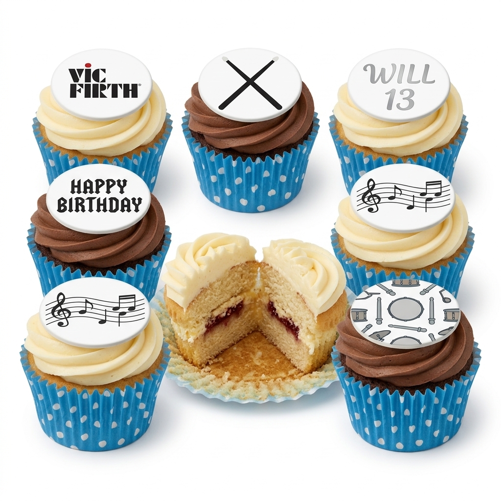 Personalised Drumming Theme Birthday Cupcakes