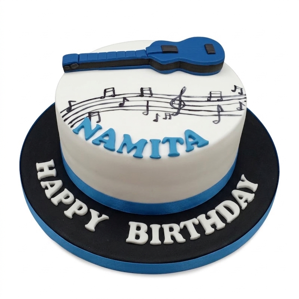 Guitar Theme Birthday Cake with Personalised Name