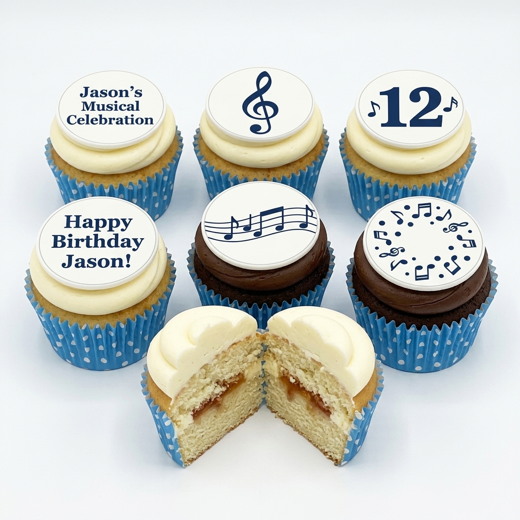 Music Notes Birthday Cupcakes with Custom Age Topper