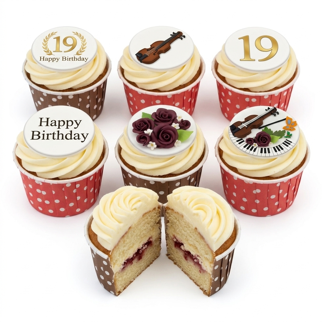 Elegant Musical & Floral Birthday Cupcakes