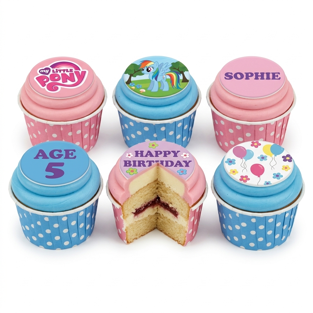 My Little Pony Birthday Cupcakes with Custom Age & Name Toppers