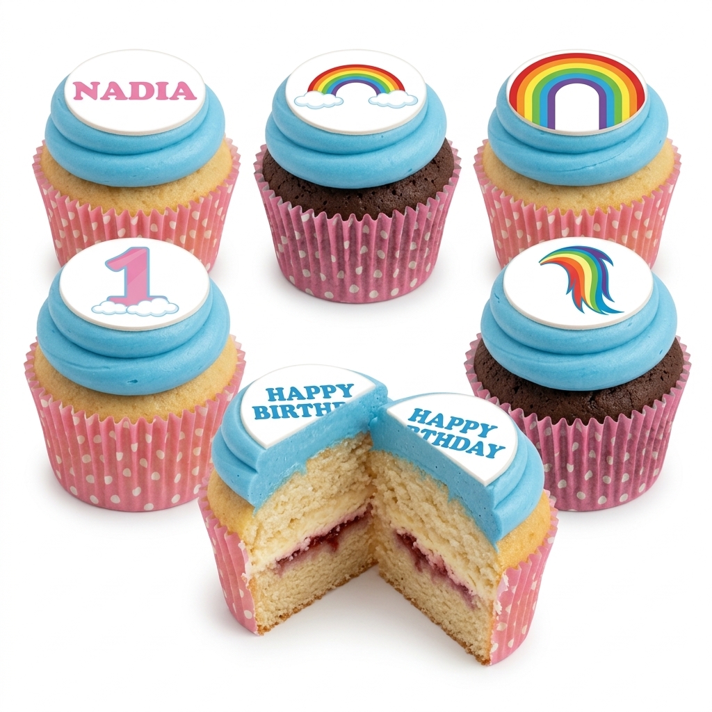 Personalised Rainbow Birthday Cupcakes