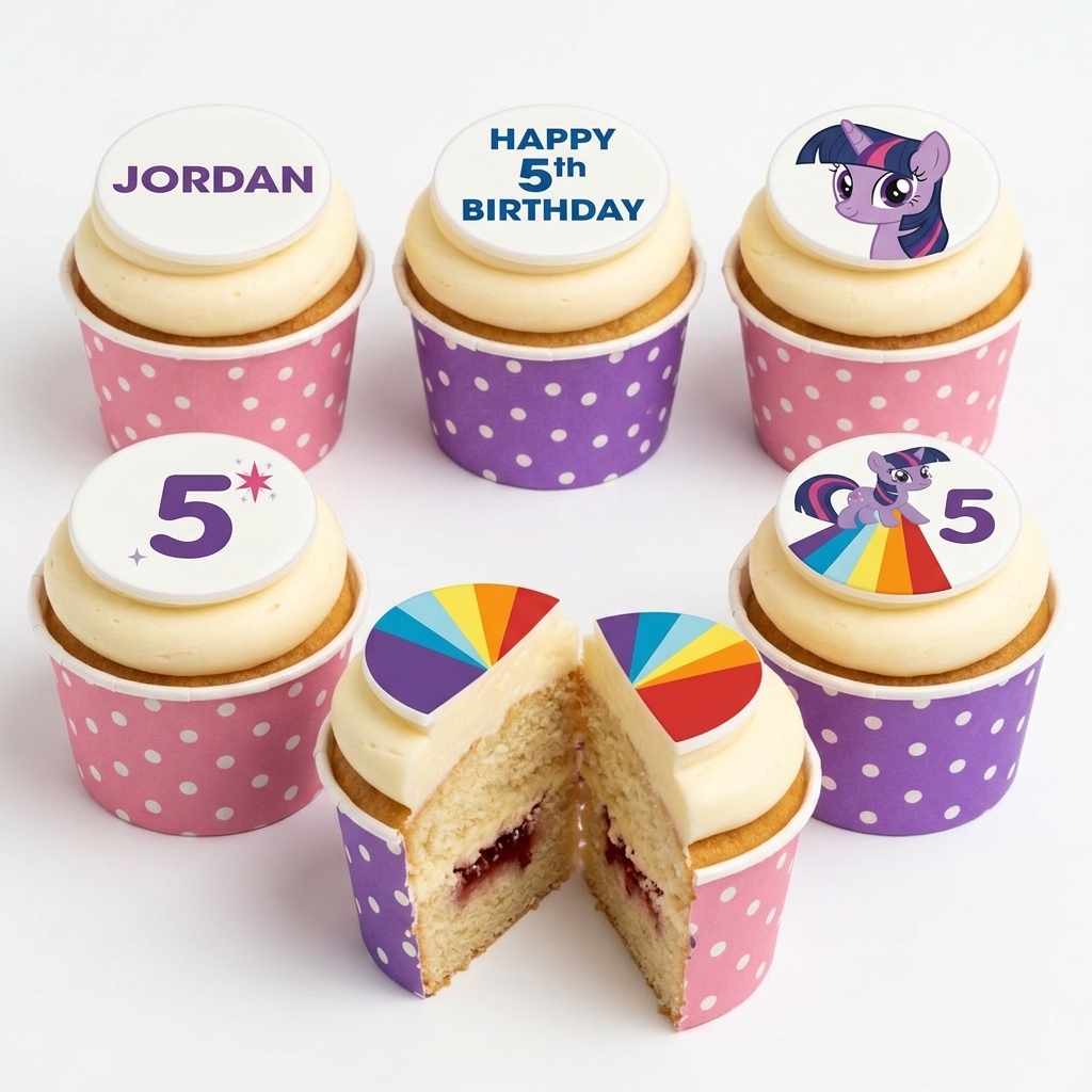 My Little Pony Birthday Cupcakes with Custom Age Toppers