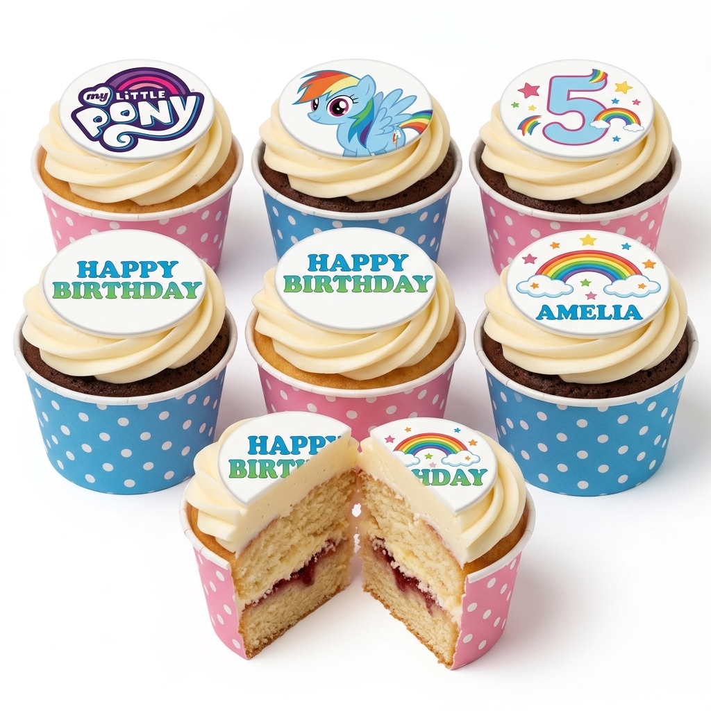 My Little Pony Birthday Cupcakes with Custom Toppers