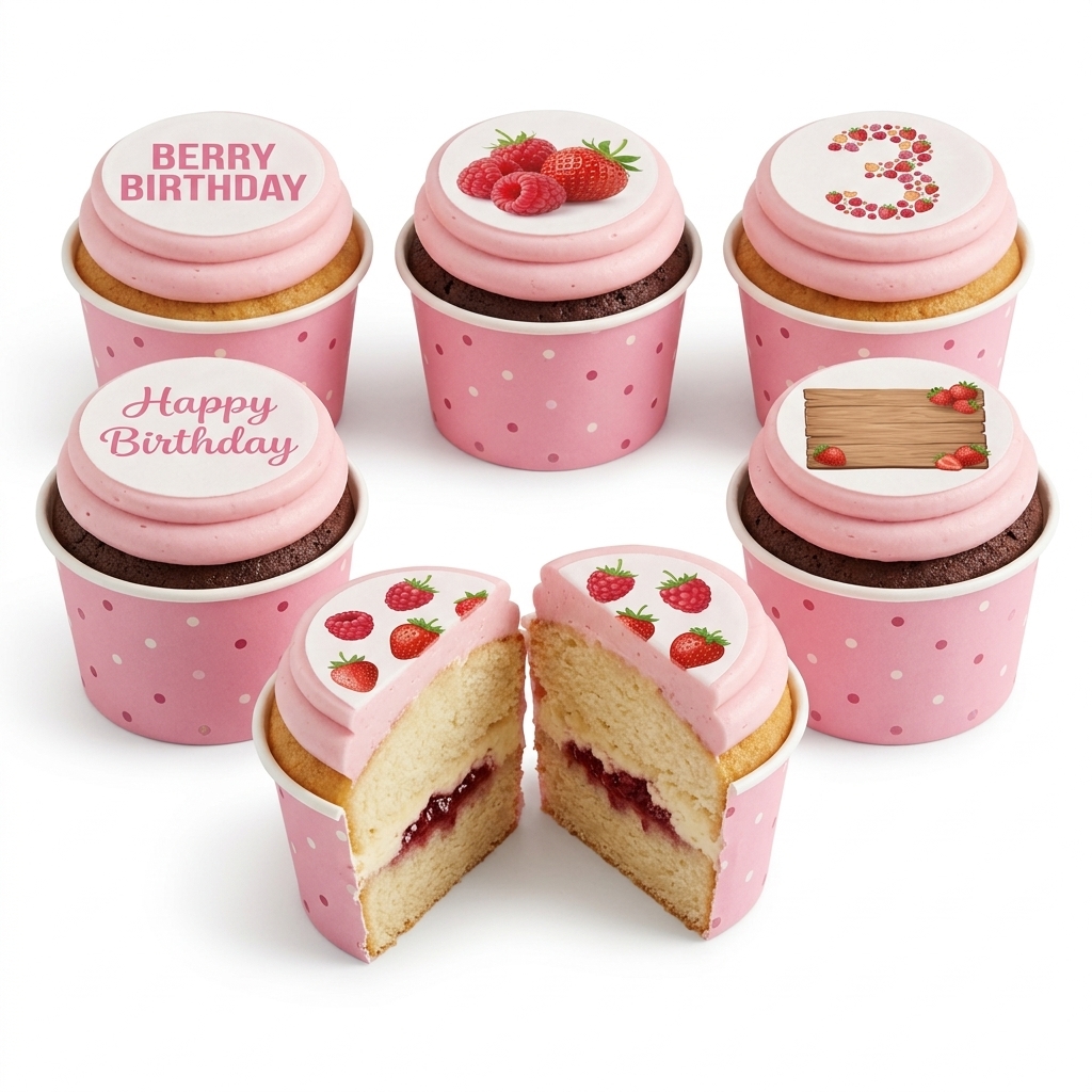 Berry Birthday Cupcakes with Custom Age Topper