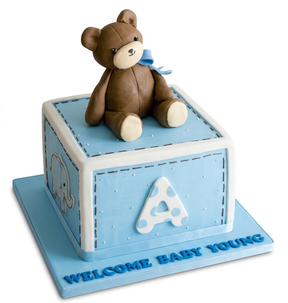 Personalised Teddy Bear Baby Shower Cake for Boys