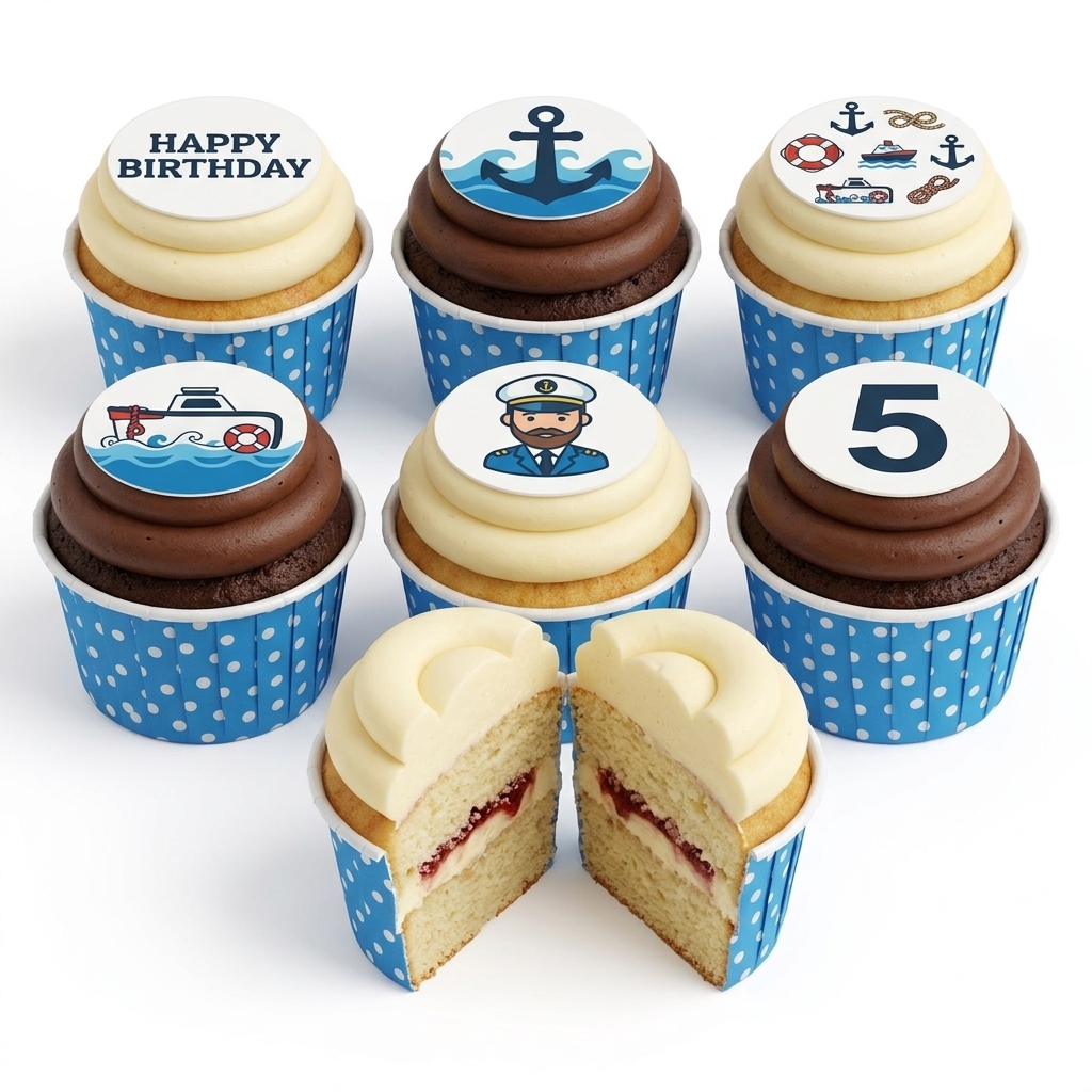 Nautical Theme Birthday Cupcakes with Custom Age
