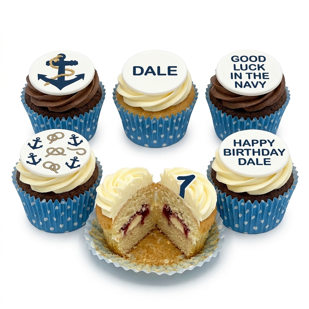 Nautical Theme Birthday Cupcakes with Custom Toppers