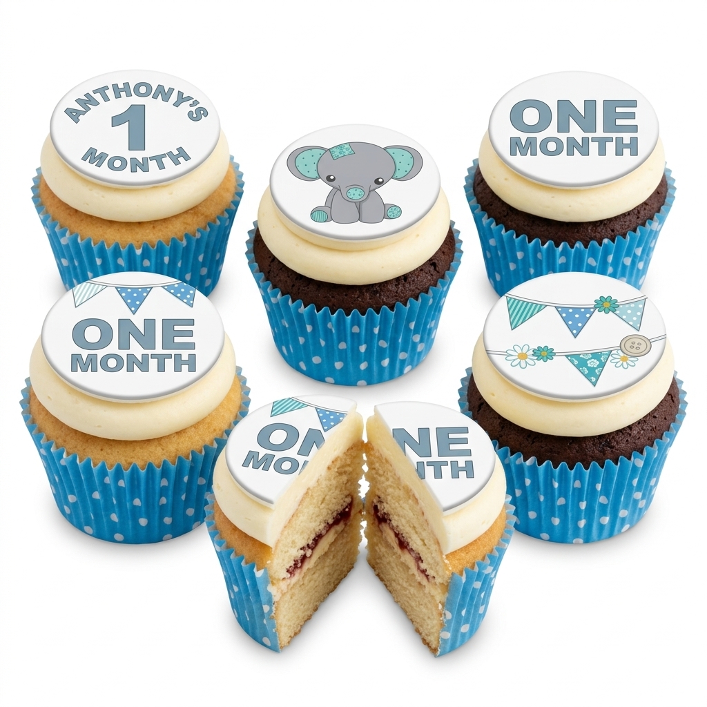 One Month Baby Boy Celebration Cupcakes