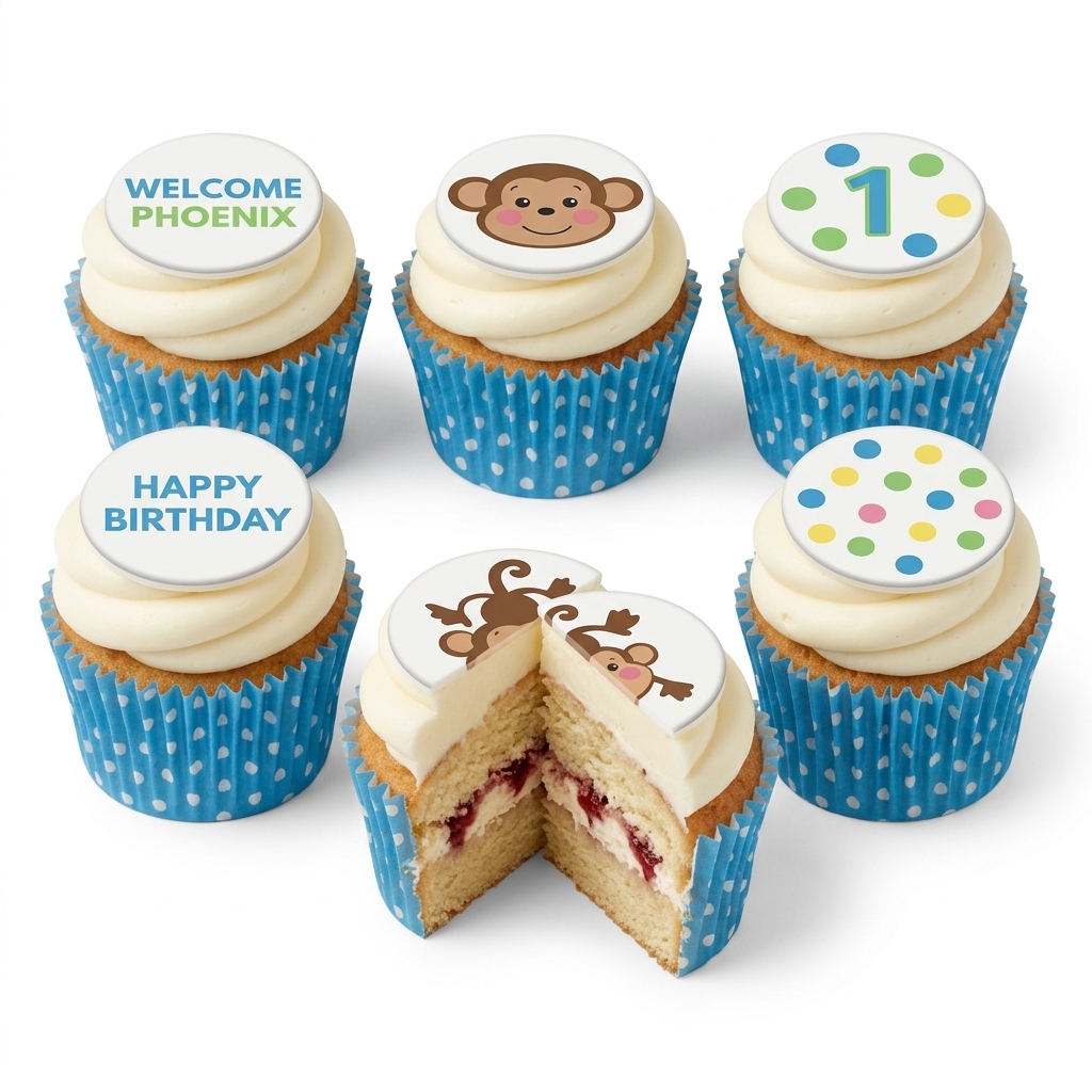Monkey Theme Birthday Cupcakes with Custom Age Topper